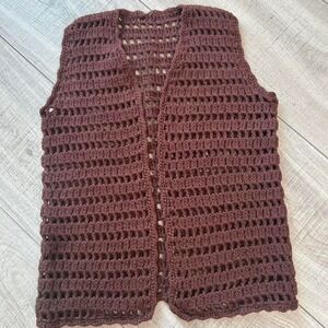 Brown Crochet Vest‎ Handmade Boho Knit